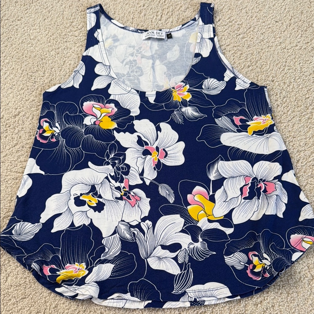 Ava Sky Blue and White Sleeveless S Tank Top